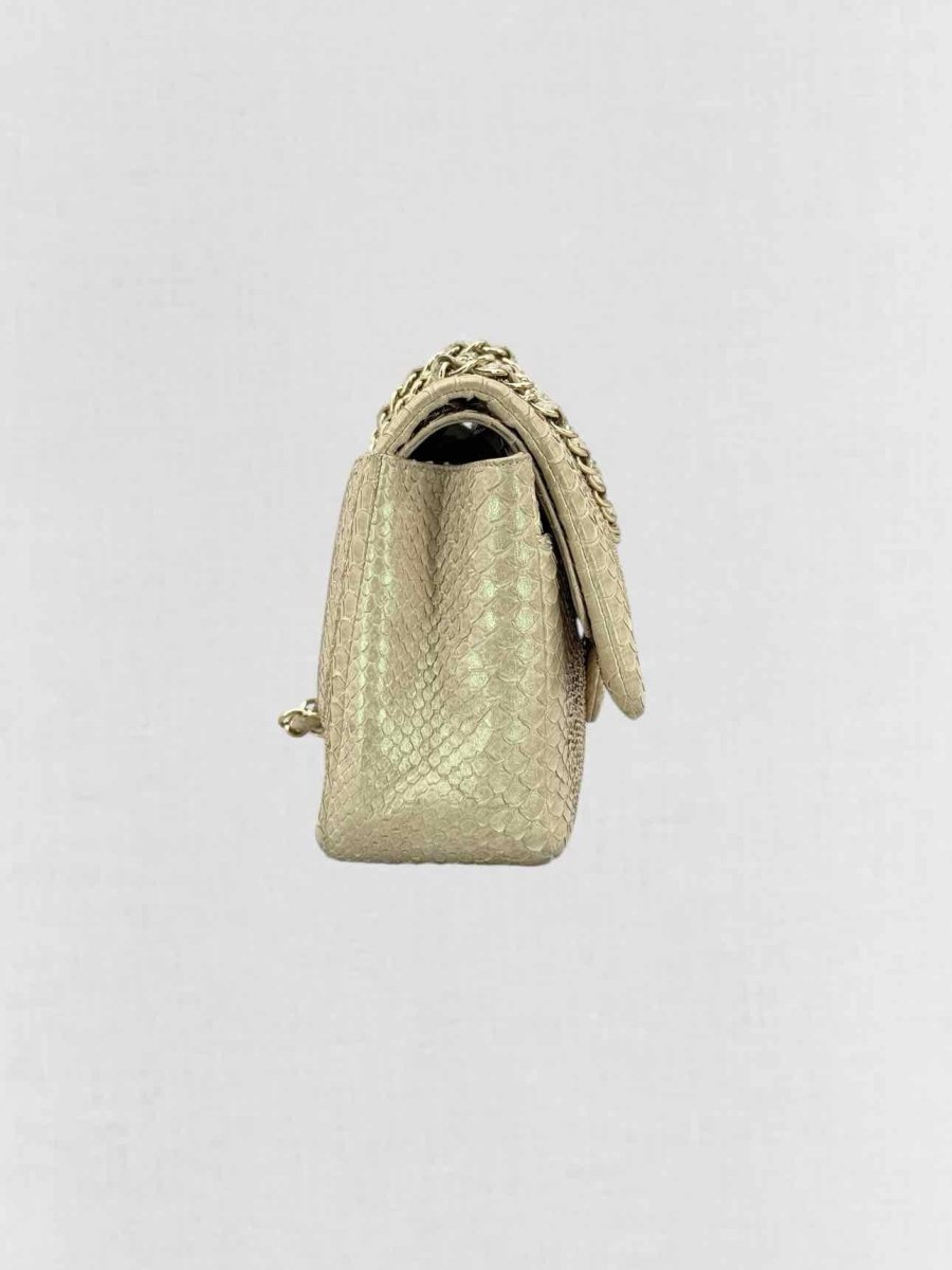 Pre - loved CHANEL Classic Metallic Beige Shoulder Bag at Reems Closet