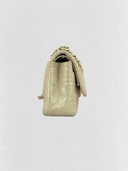 Pre - loved CHANEL Classic Metallic Beige Shoulder Bag at Reems Closet