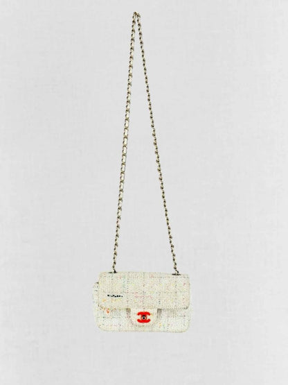 Pre - loved CHANEL Classic White Multicolor Shoulder Bag at Reems Closet
