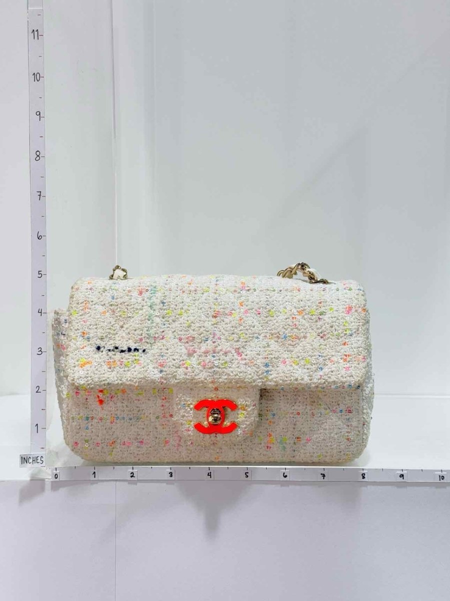 Pre - loved CHANEL Classic White Multicolor Shoulder Bag at Reems Closet