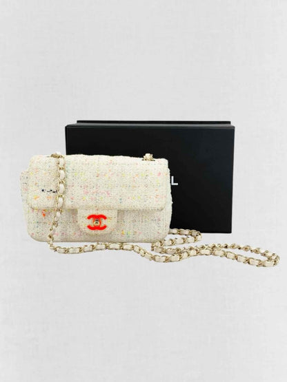 Pre - loved CHANEL Classic White Multicolor Shoulder Bag at Reems Closet
