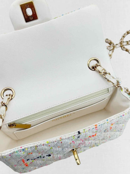 Pre - loved CHANEL Classic White Multicolor Shoulder Bag at Reems Closet