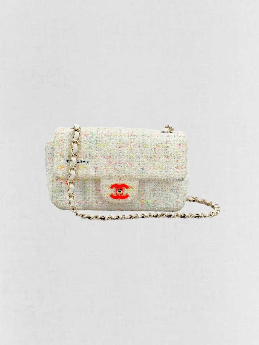 Pre - loved CHANEL Classic White Multicolor Shoulder Bag at Reems Closet