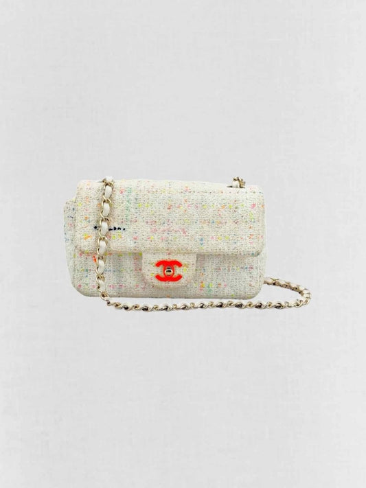 Pre - loved CHANEL Classic White Multicolor Shoulder Bag at Reems Closet