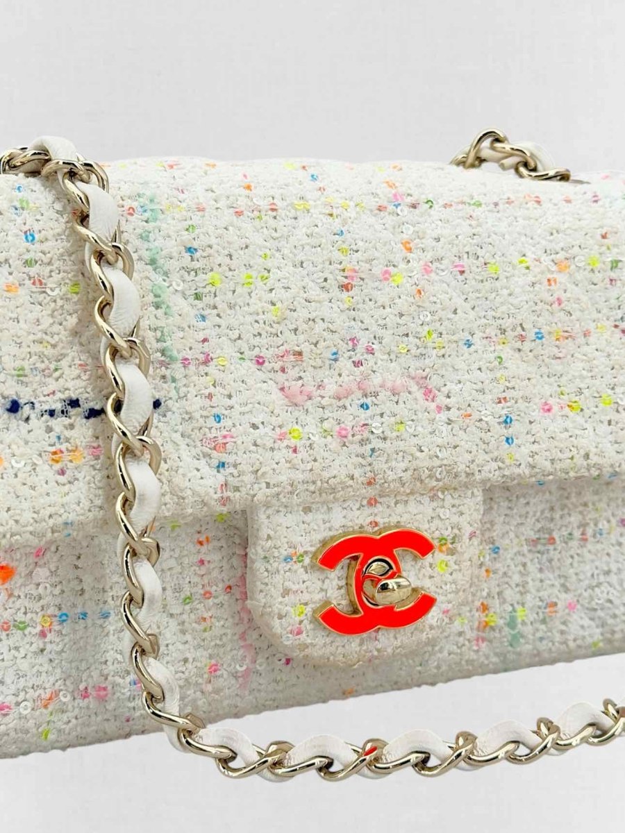 Pre - loved CHANEL Classic White Multicolor Shoulder Bag at Reems Closet
