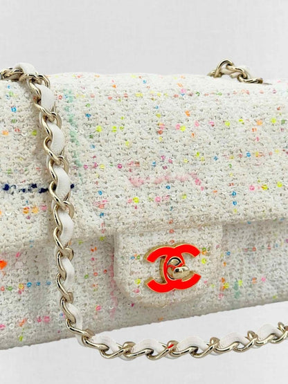 Pre - loved CHANEL Classic White Multicolor Shoulder Bag at Reems Closet