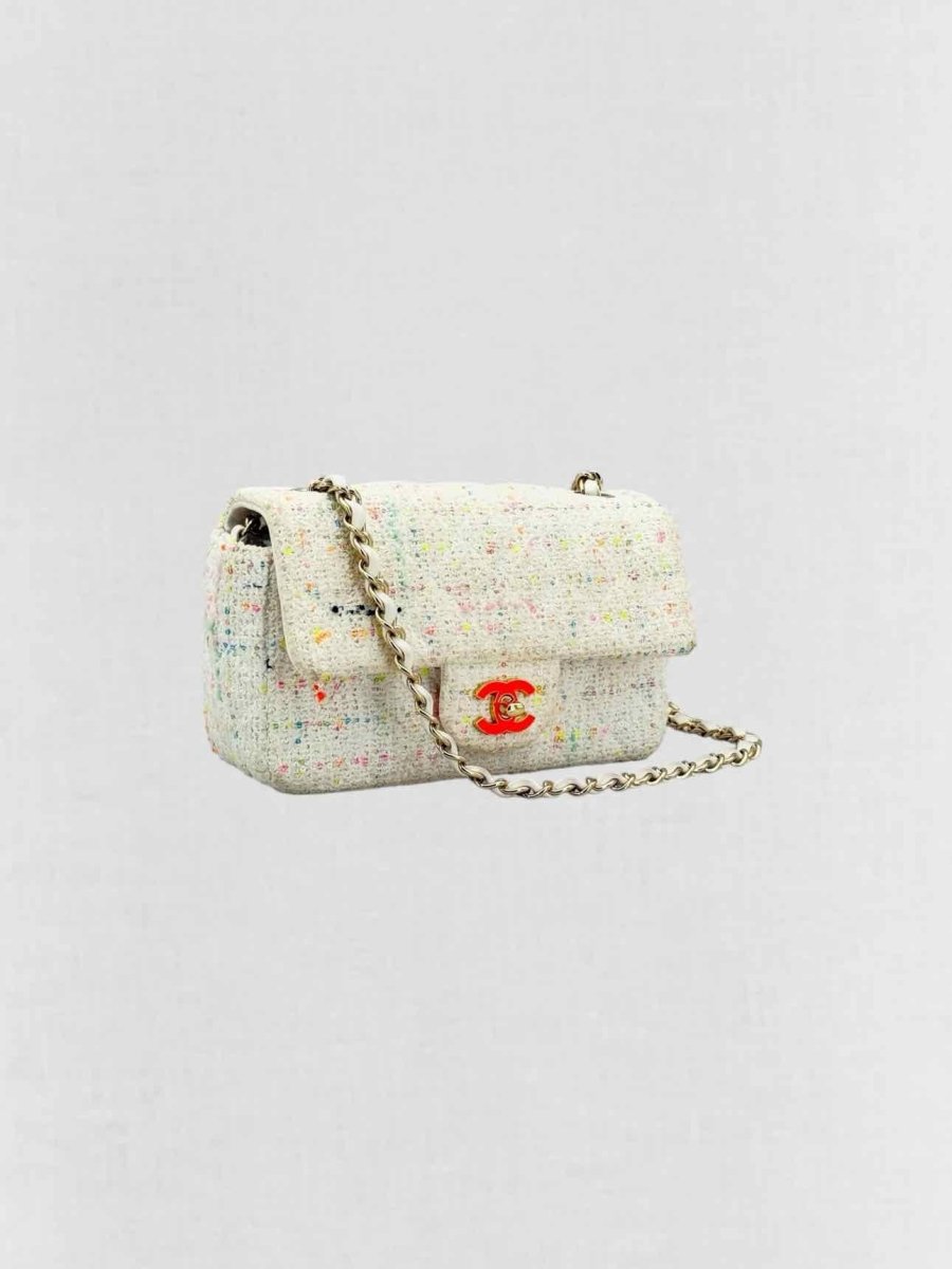 Pre - loved CHANEL Classic White Multicolor Shoulder Bag at Reems Closet