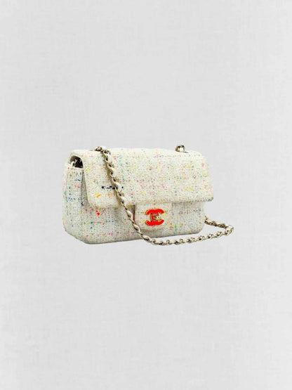Pre - loved CHANEL Classic White Multicolor Shoulder Bag at Reems Closet