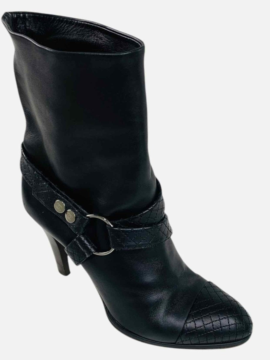 Pre - loved CHANEL Coco Mark Black Ankle Boots 40.5 at Reems Closet