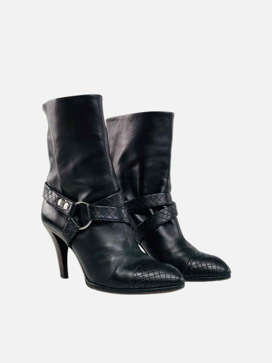 Pre - loved CHANEL Coco Mark Black Ankle Boots 40.5 at Reems Closet