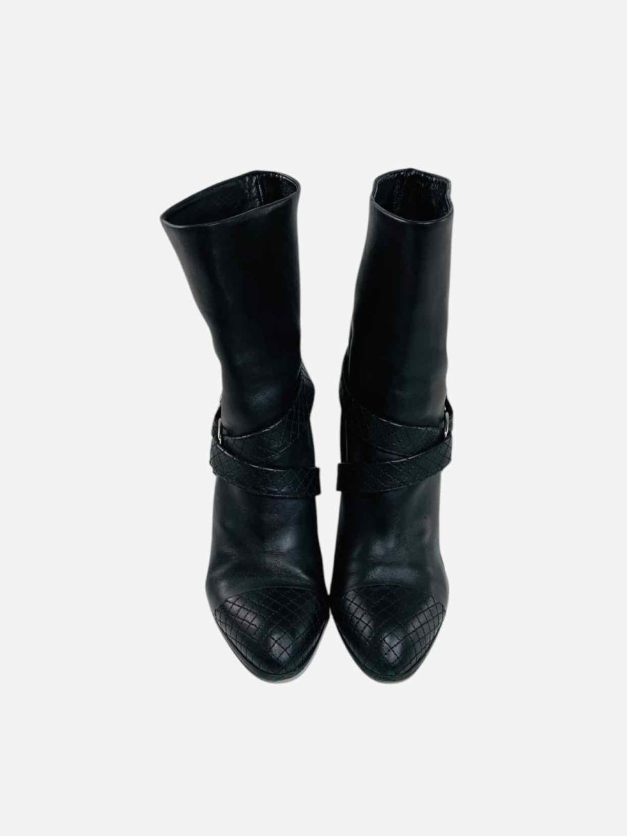 Pre - loved CHANEL Coco Mark Black Ankle Boots 40.5 at Reems Closet