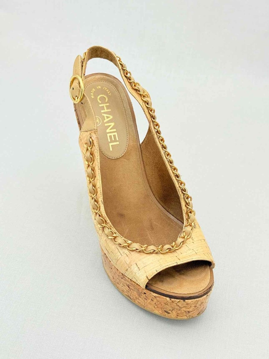 Pre - loved CHANEL Cork heels Beige Size EU 38 Heeled Sandals at Reems Closet