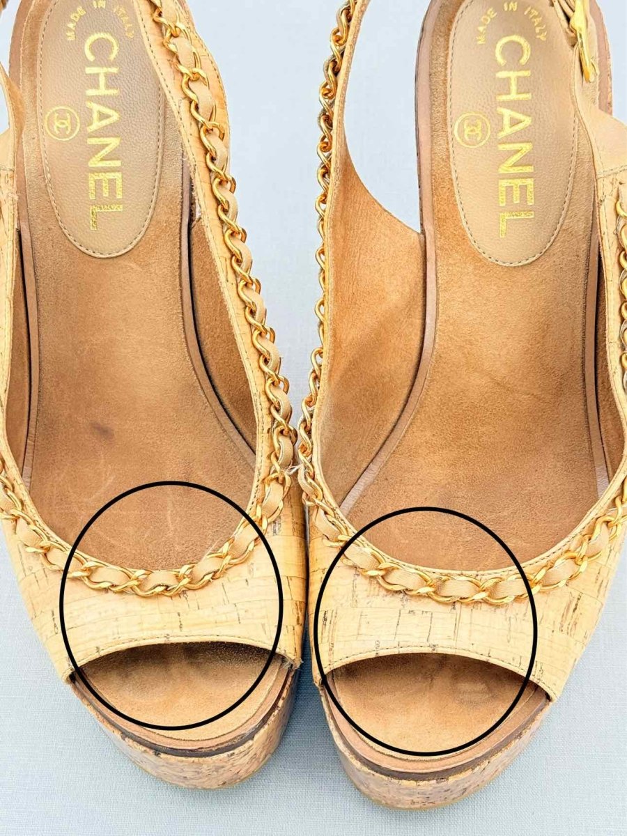 Pre - loved CHANEL Cork heels Beige Size EU 38 Heeled Sandals at Reems Closet