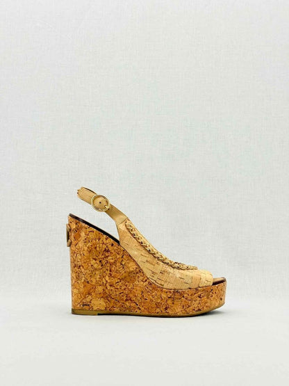 Pre - loved CHANEL Cork heels Beige Size EU 38 Heeled Sandals at Reems Closet