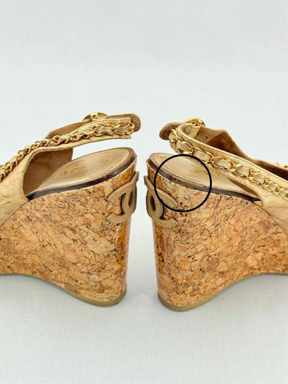 Pre - loved CHANEL Cork heels Beige Size EU 38 Heeled Sandals at Reems Closet