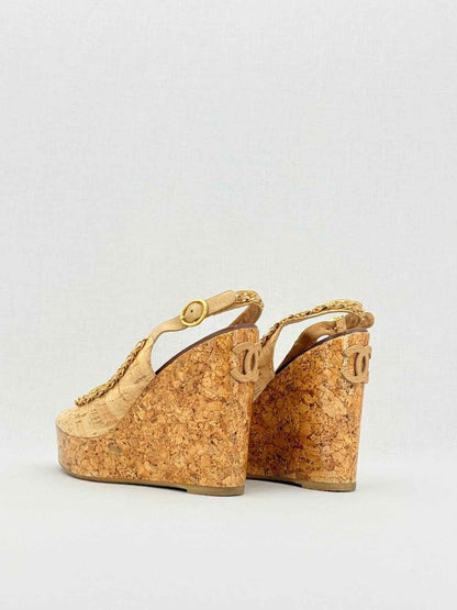 Pre - loved CHANEL Cork heels Beige Size EU 38 Heeled Sandals at Reems Closet