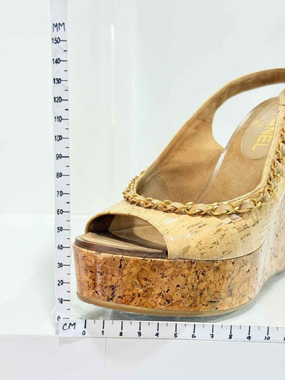 Pre - loved CHANEL Cork heels Beige Size EU 38 Heeled Sandals at Reems Closet