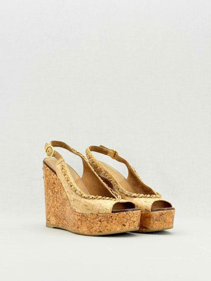 Pre - loved CHANEL Cork heels Beige Size EU 38 Heeled Sandals at Reems Closet