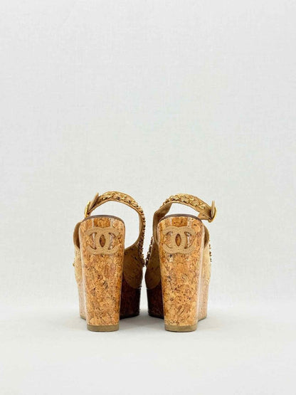 Pre - loved CHANEL Cork heels Beige Size EU 38 Heeled Sandals at Reems Closet