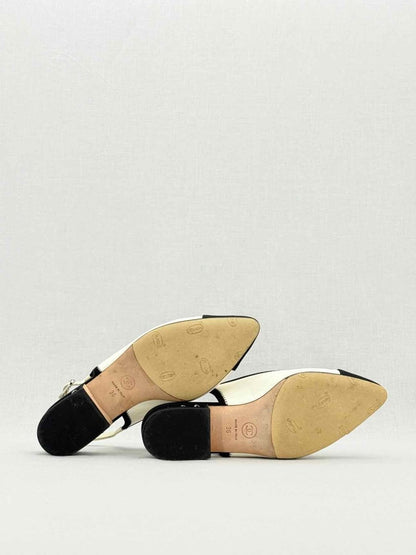Pre - loved CHANEL Cream & Black Size EU 36 Slingbacks at Reems Closet