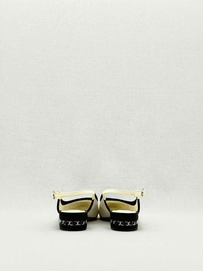 Pre - loved CHANEL Cream & Black Size EU 36 Slingbacks at Reems Closet