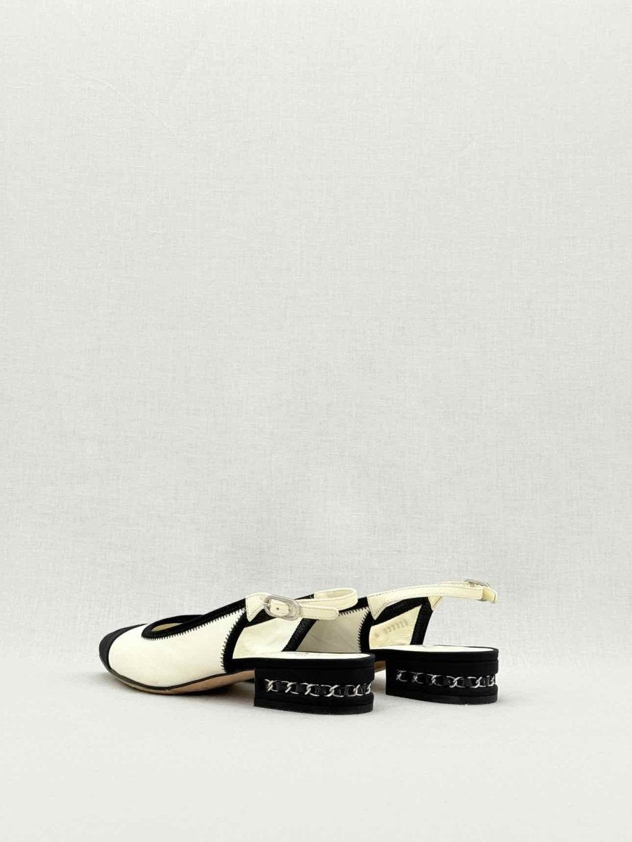 Pre - loved CHANEL Cream & Black Size EU 36 Slingbacks at Reems Closet