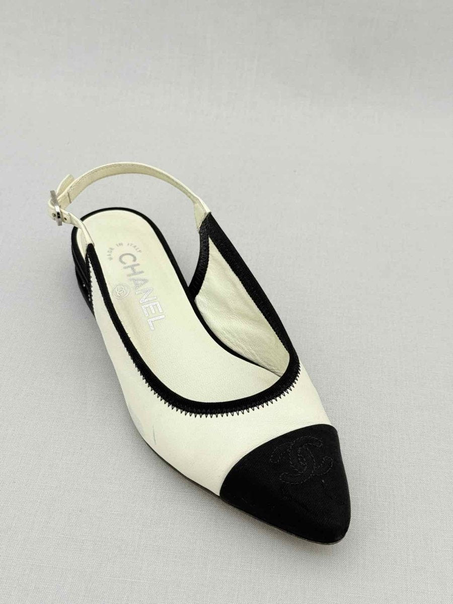 Pre - loved CHANEL Cream & Black Size EU 36 Slingbacks at Reems Closet