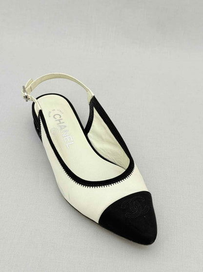 Pre - loved CHANEL Cream & Black Size EU 36 Slingbacks at Reems Closet