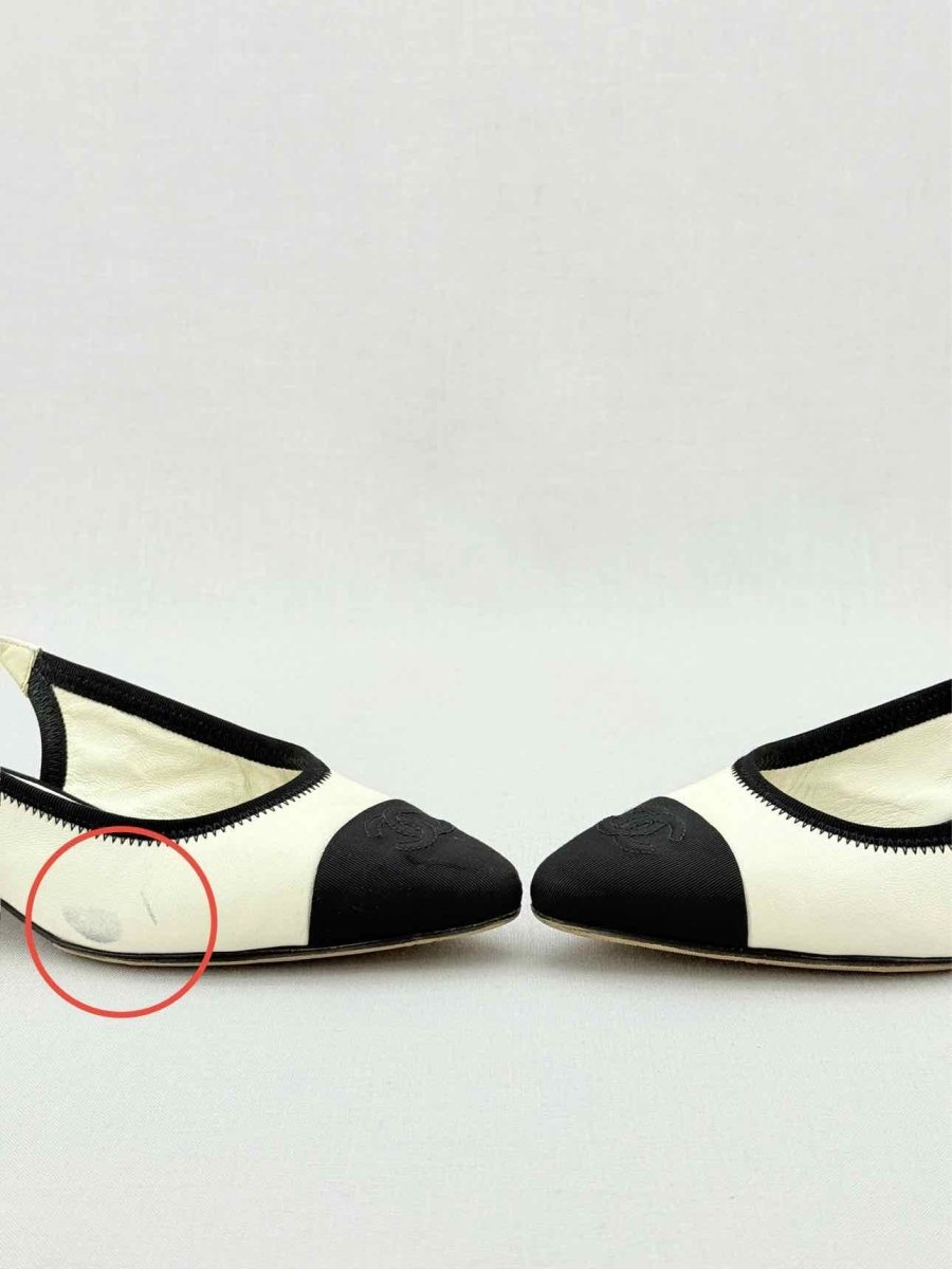 Pre - loved CHANEL Cream & Black Size EU 36 Slingbacks at Reems Closet