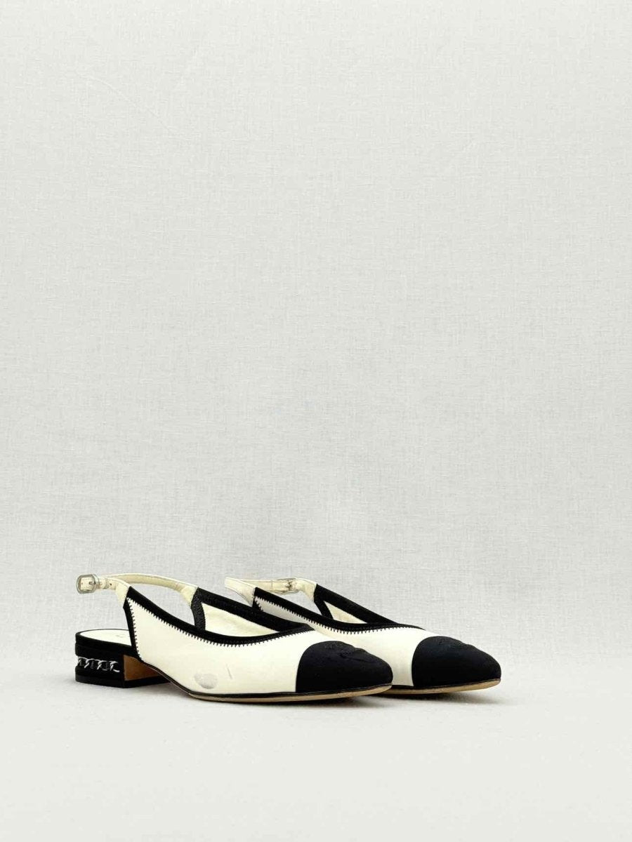 Pre - loved CHANEL Cream & Black Size EU 36 Slingbacks at Reems Closet