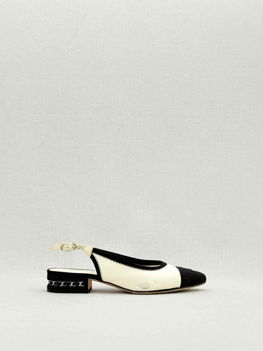 Pre - loved CHANEL Cream & Black Size EU 36 Slingbacks at Reems Closet