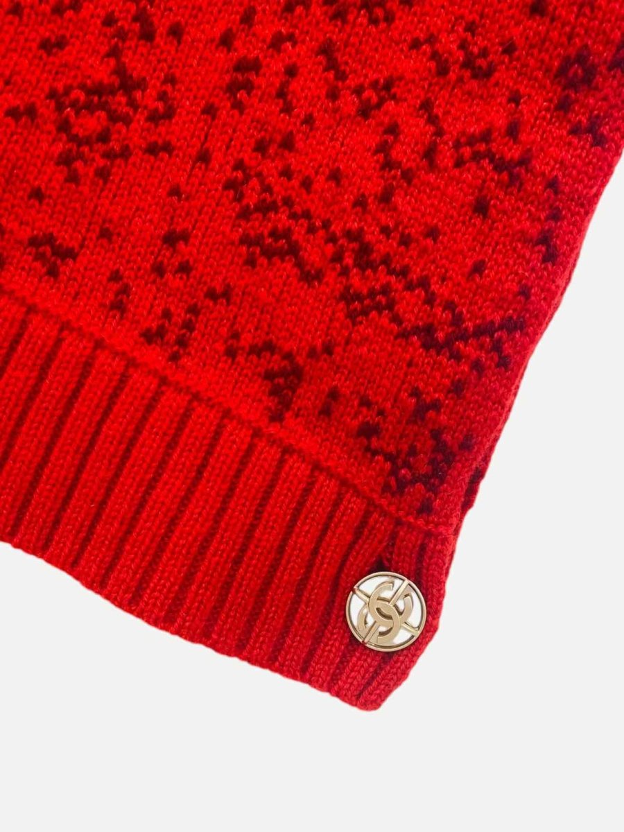 Pre - loved CHANEL Crop Red Jacquard Sweater at Reems Closet