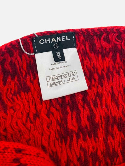 Pre - loved CHANEL Crop Red Jacquard Sweater at Reems Closet