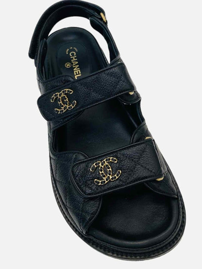 Pre-loved CHANEL Dad Black Quilted Sandals from Reems Closet