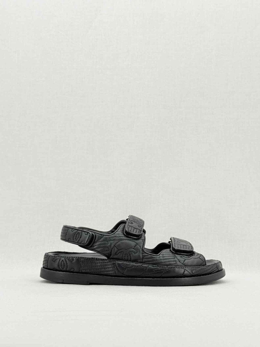 Pre - loved CHANEL Dad Black Quilted Size EU 38.5 Sandals at Reems Closet