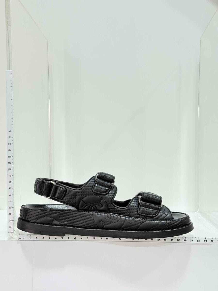 Pre - loved CHANEL Dad Black Quilted Size EU 38.5 Sandals at Reems Closet
