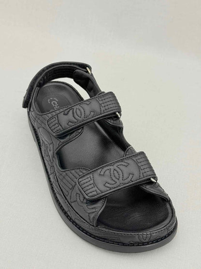 Pre - loved CHANEL Dad Black Quilted Size EU 38.5 Sandals at Reems Closet