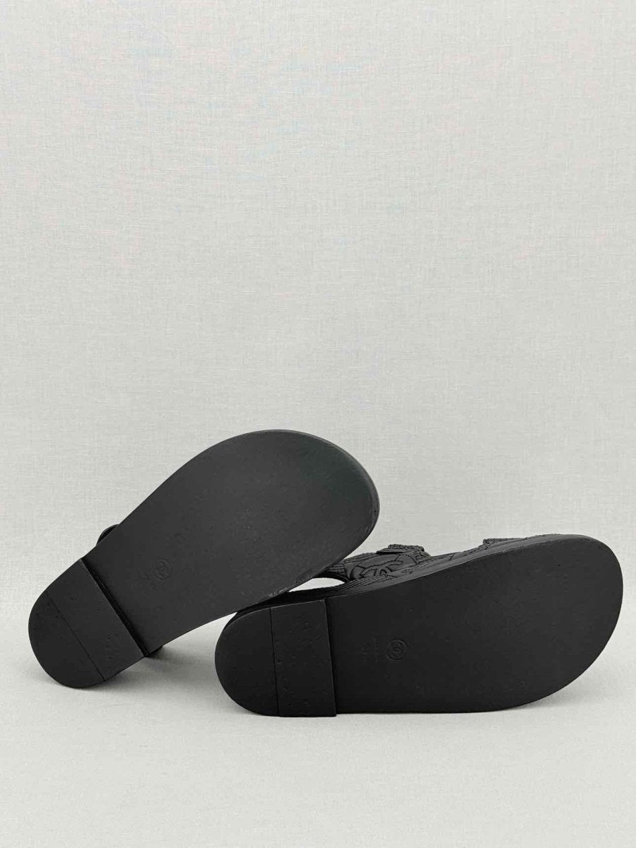 Pre - loved CHANEL Dad Black Quilted Size EU 38.5 Sandals at Reems Closet