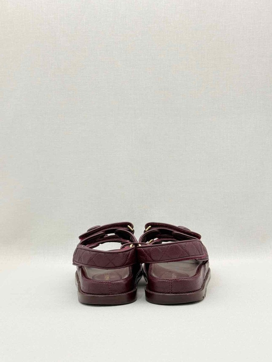 Pre - loved CHANEL Dad Burgundy Quilted Size EU 38.5 Sandals at Reems Closet