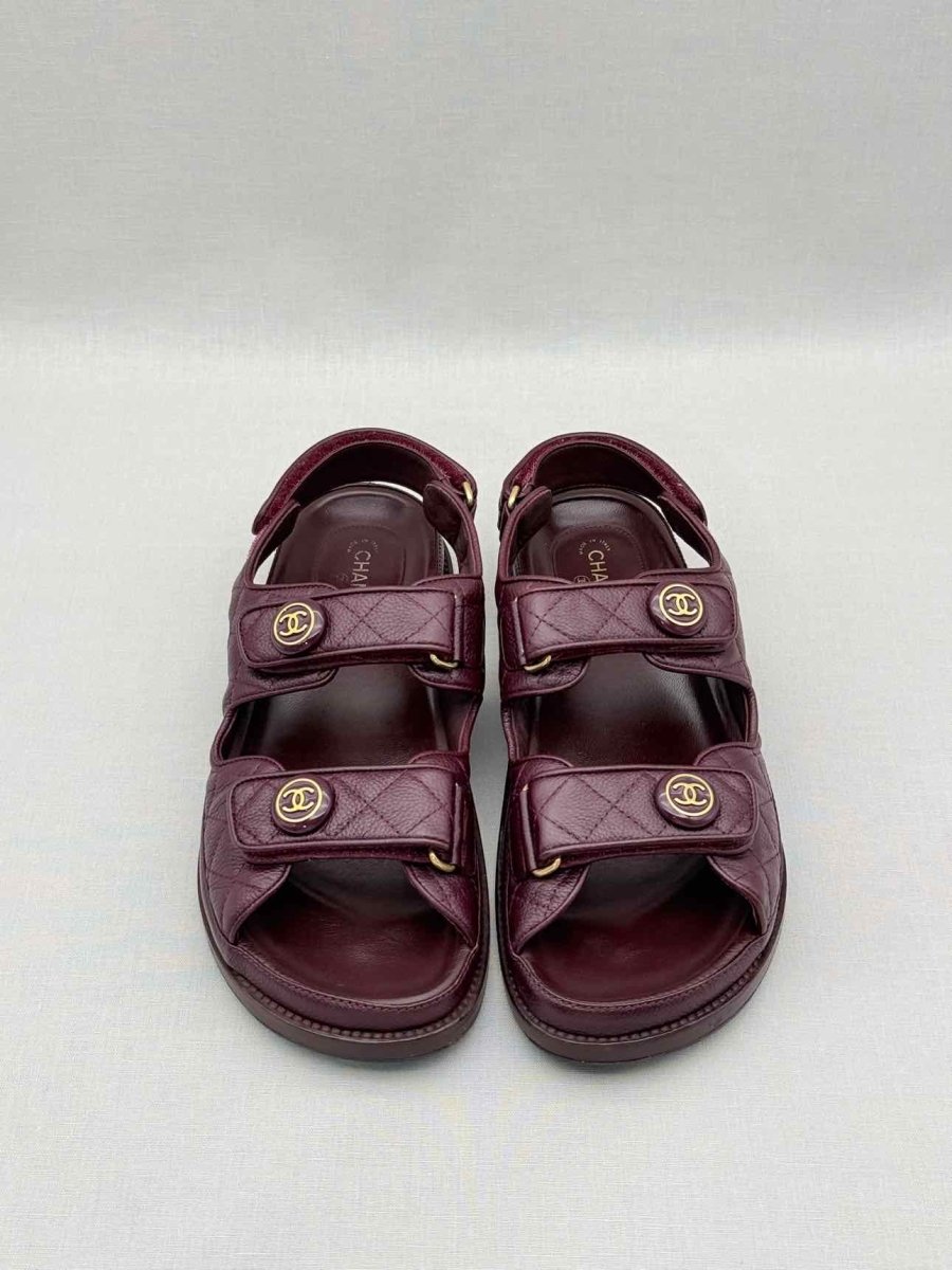 Pre - loved CHANEL Dad Burgundy Quilted Size EU 38.5 Sandals at Reems Closet