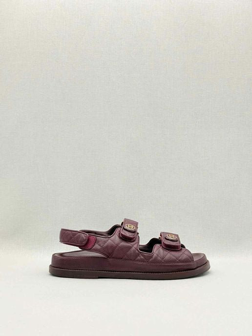 Pre - loved CHANEL Dad Burgundy Quilted Size EU 38.5 Sandals at Reems Closet