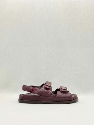 Pre - loved CHANEL Dad Burgundy Quilted Size EU 38.5 Sandals at Reems Closet