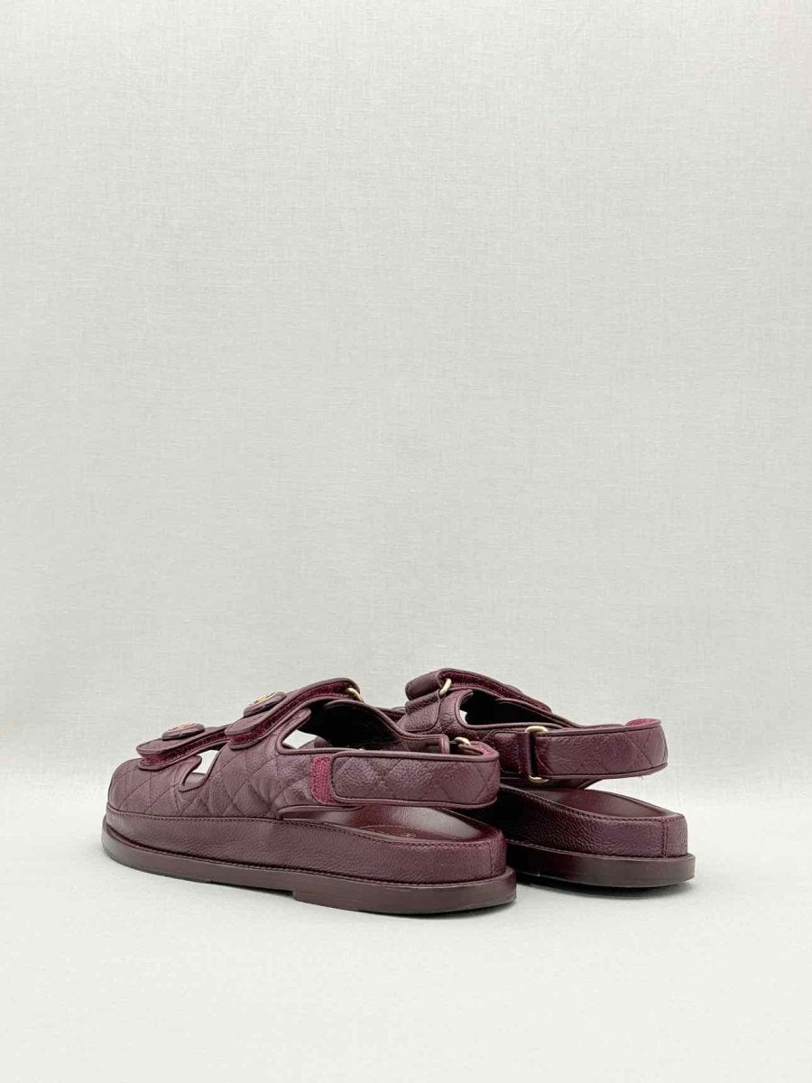 Pre - loved CHANEL Dad Burgundy Quilted Size EU 38.5 Sandals at Reems Closet