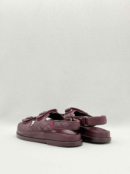 Pre - loved CHANEL Dad Burgundy Quilted Size EU 38.5 Sandals at Reems Closet