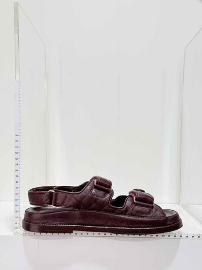Pre - loved CHANEL Dad Burgundy Quilted Size EU 38.5 Sandals at Reems Closet