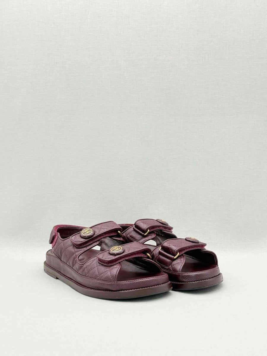 Pre - loved CHANEL Dad Burgundy Quilted Size EU 38.5 Sandals at Reems Closet