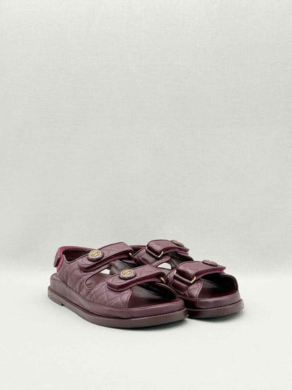 Pre - loved CHANEL Dad Burgundy Quilted Size EU 38.5 Sandals at Reems Closet