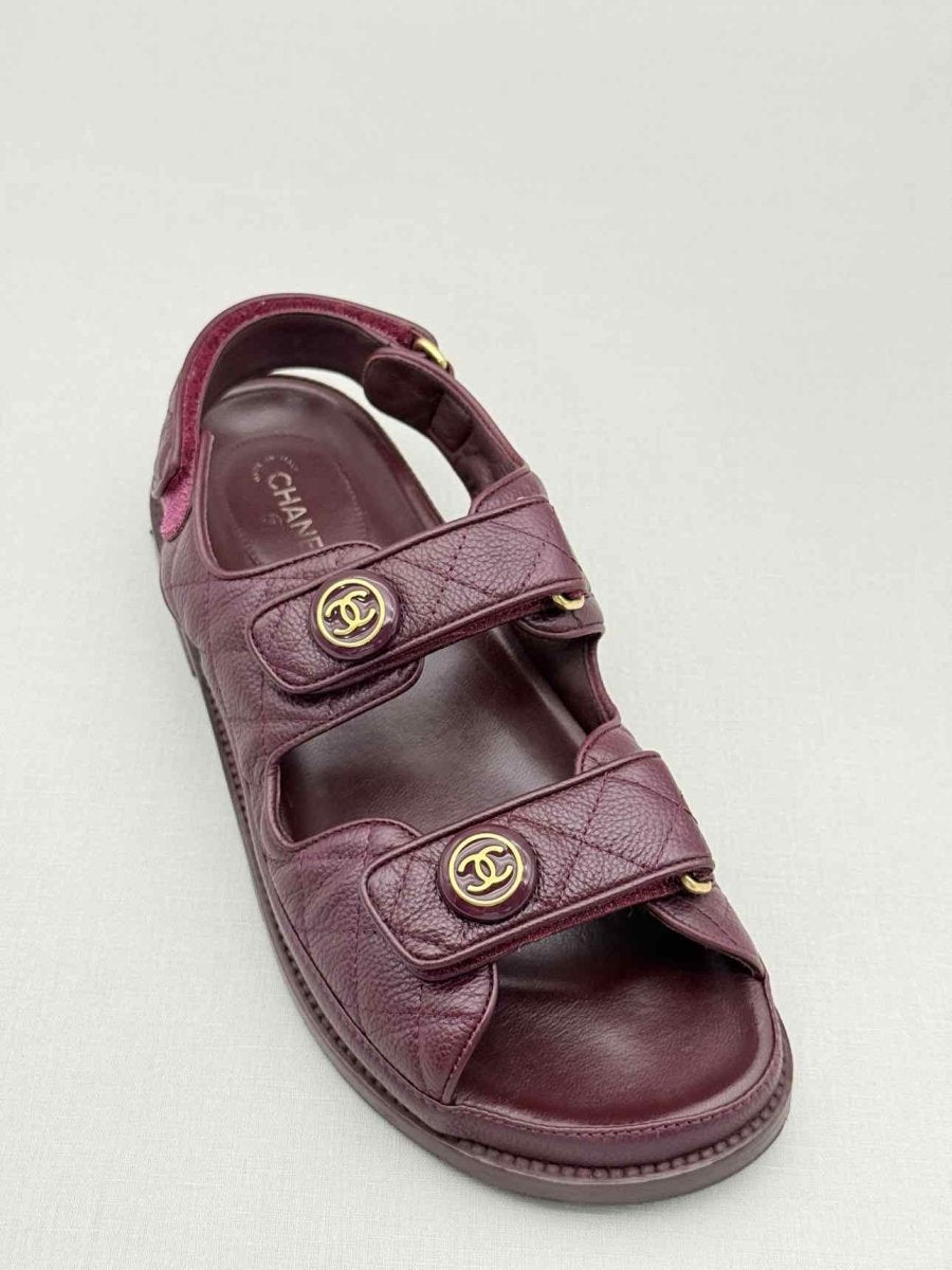 Pre - loved CHANEL Dad Burgundy Quilted Size EU 38.5 Sandals at Reems Closet