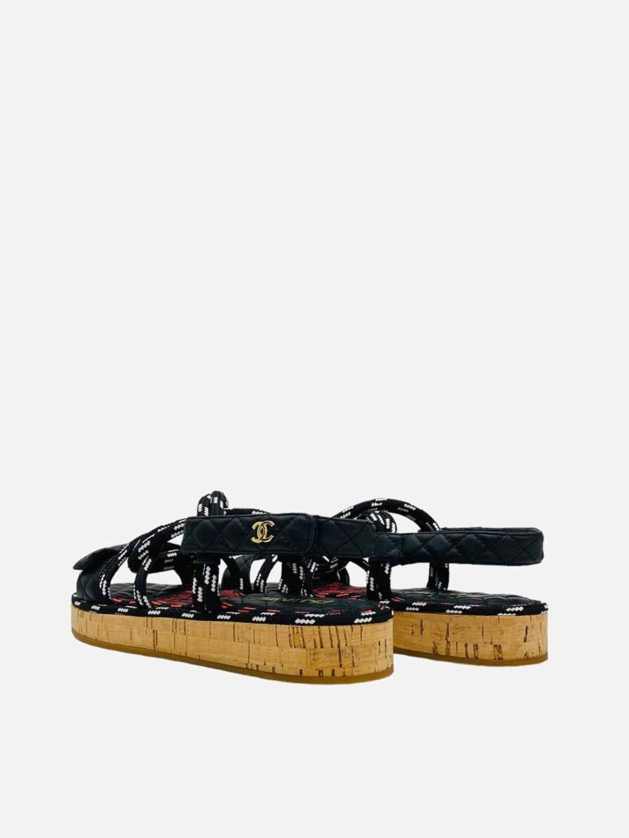 Pre - loved CHANEL Dad Cord Black Multicolor Sandals at Reems Closet