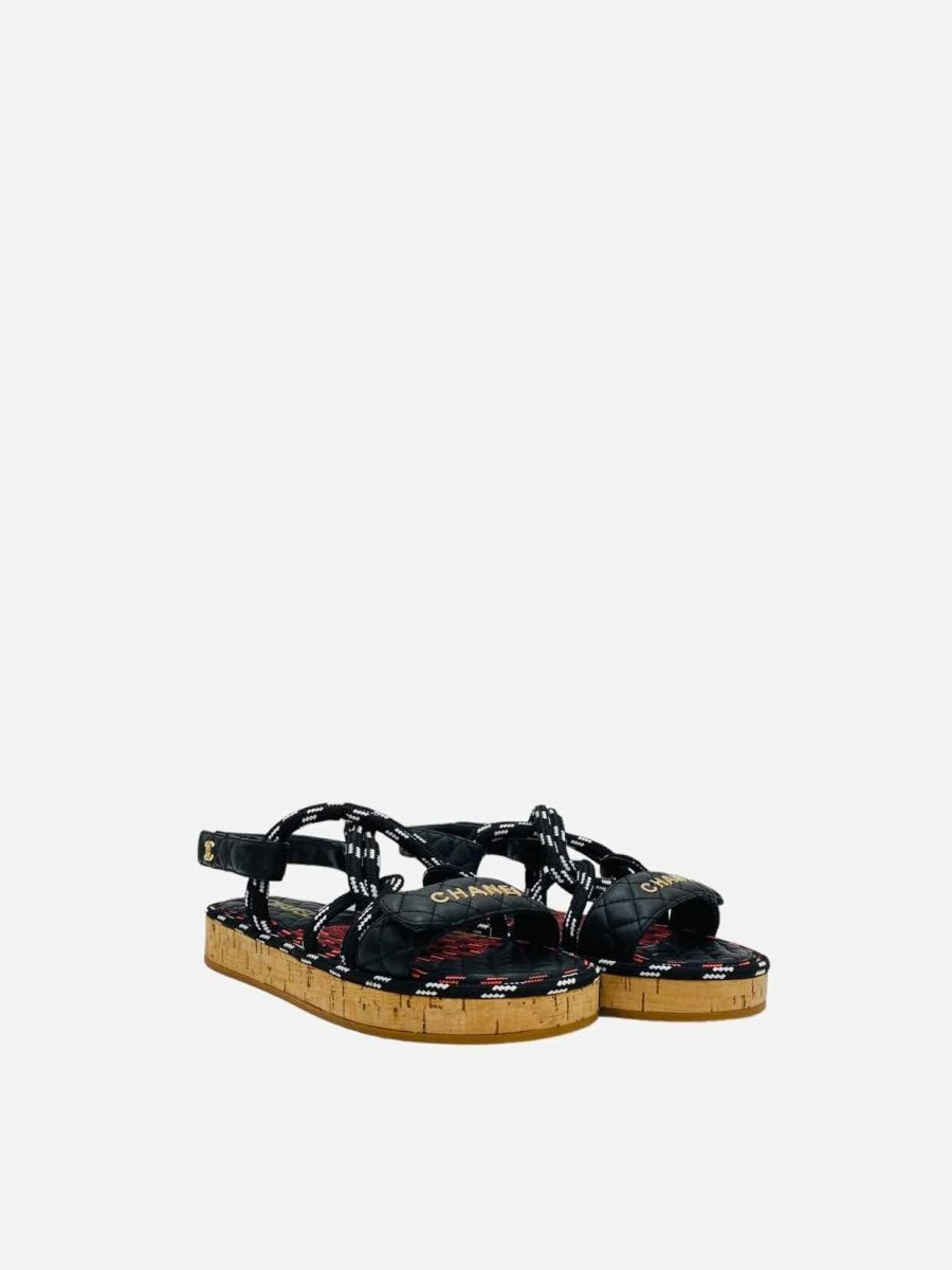 Pre - loved CHANEL Dad Cord Black Multicolor Sandals at Reems Closet